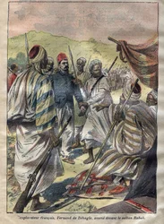 Ferdinand de Behagle (1857-1899) (explorador francés) tomó prisionero a Rabah y luego el sultán lo mandó a ahorcar en 1899 - grabado en 