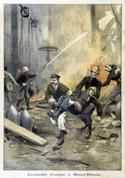 Bomberos interviniendo durante un incendio en Usine en Saint Denis. Ilustración del “Petity Journal” de 1899