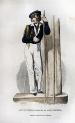 Estudiante de primera clase de la marina francesa. En “Histoire générale de la marine” bajo la dirección de Mr. Van Tenac