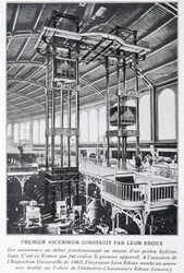 Primer ascensor construido por Léon Edoux en la exposición universal de 1867