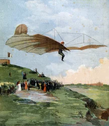 Primer ensayo de planeo de Otto Lilienthal (1848-1896), ingeniero alemán, en su aeronave en 1894