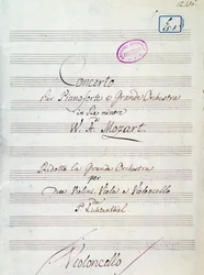 Primera página de la partitura del Concierto para piano y gran orquesta en re menor de Mozart, versión Lichtenthal (siglo XIX)