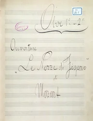 Primera página de partitura para oboe de Le nozze di Figaro, ópera por Mozart (siglo XIX)