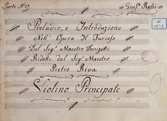 Primera página de la partitura para violín, Il furioso all