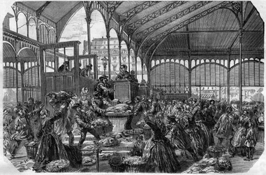 Mercado de pescado - Mercado mayorista de pescado en París en 1870