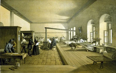 Florence Nightingale (1820 - 1910) en un hospital en Scutari en Turquía alrededor de 1855