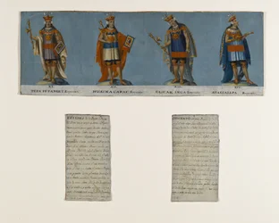 Cuatro reyes incas: Tupac Yupanqui, Huayna Capac, Huascar Inca, Atahuallpa, principios del siglo XIX