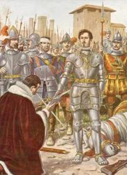 Francisco I dando su espada a Lannoy durante la batalla de Pavie
