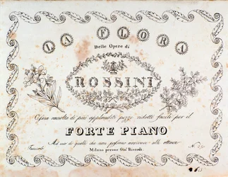 Frontispicio de La flora compendio de las piezas más celebradas (en versión para fortepiano) de Gioacchino Rossini