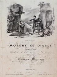 Frontispicio de Robert le diable, ópera por Meyerbeer (siglo XIX)