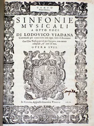 Portada de la partitura musical de Sinfonie musicali de Ludovico Viadana