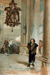 Galileo Galilei (1564 - 1642) observando la oscilación de la lámpara de la Catedral de Pisa. de “La Ciencia y sus Hombres” por Louis Figuier. Barcelona 1881