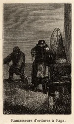 Recolectores de basura en Riga. Dibujo de Henriet, para ilustrar su viaje a las provincias bálticas rusas en 1851-54. Grabado en 