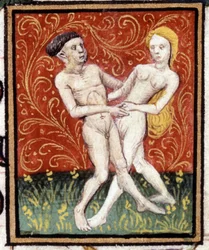 Géminis. Miniatura de un horóscopo. Manuscrito del siglo XV. Bibl. Trivulziana, Milán.