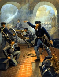 General Grant (1822 - 1885) durante la capitulación de la Ciudad de México (Guerra de México: 1845 - 1848) - grabado entre 1860-1870