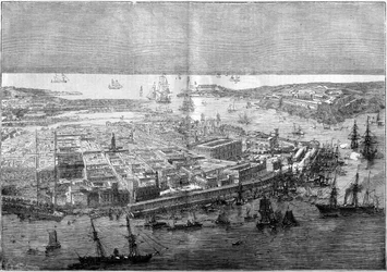 Vista general de La Habana en 1862 - aparato de la división francesa comandada por el Contralmirante Jurien de la Graviere