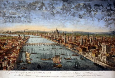 Vista general de la ciudad de Londres que incluye la parte más cercana del Támesis. 1800.