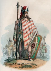 Jefe germano (los bárbaros alemanes). Grabado de 1868 en “Histoire de Belgique desde tiempos primitivos hasta el final del reinado de Leopoldo I” por Theodore Juste (1818-1888). Colección privada.