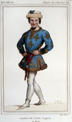 Gilles de Rais (Retz o Rays) (1404-1440), compañero de armas de Juana de Arco. Grabado del siglo XIX 