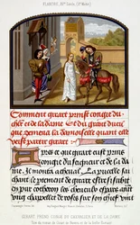 Girart se despide del caballero y la dama - facsímil de una iluminación del siglo XV