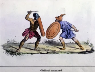 Lucha de gladiadores. Grabado del siglo XIX.