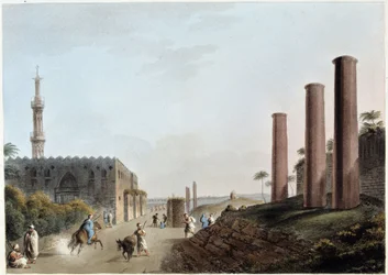 Pilares de granito en el pórtico de Canopus en la antigua Alejandría - en "Vistas en Egipto, Palestina y otras partes del Imperio Otomano"