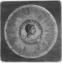 Gran sello de Napoleón I Bonaparte (1769-1821) en 1804: "Napoleón Emperador de los Franceses, jefe de la Legión de Honor. Honor y Patria". Grabado en "El Universo Ilustre".