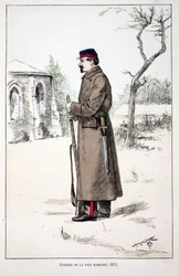 Guardianes de la Paz movilizados (1871). Aguafuerte en colores, para ilustración 