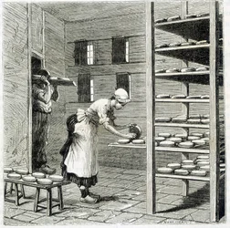 Haloir (o secador) para la fabricación de queso camembert - en "Las maravillas de la industria" por Louis Figuier