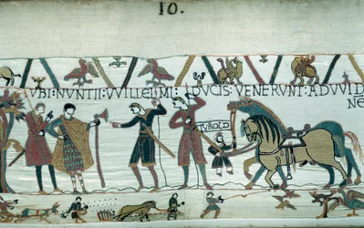Harold, que vino a informar al Duque de Normandía Guillermo el Conquistador (1027-1087) que sería sucesor al trono de Inglaterra a la muerte de Eduardo el Confesor, fue tomado prisionero por el Conde Guy de Ponthieu.