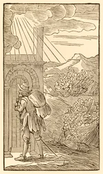 El que quiera entrar primero debe quedarse afuera tocando a la puerta... de El progreso del peregrino de este mundo, al que está por venir de John Bunyan (1628-1688) El peregrino llega a la entrada
