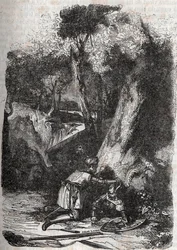 Hermonides derribado y rescatado por Zerbin - grabado de 1851 de 