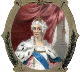 Historia de Rusia: Retrato de Catalina II de Rusia (1729-1796). Cromolitografía tardía del siglo XIX.