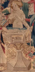 Historia de San Piat y San Eleuterio, Escena 13: Bautismo de Blanda. Detalle.