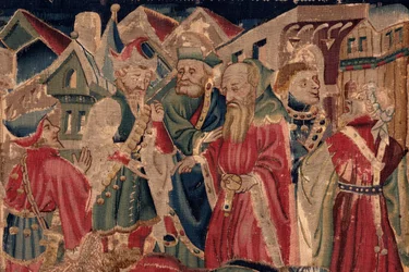 Historia de San Piat y San Eleuterio, Escena 14: La peste está aplastando la ciudad de Tournai (detalle)