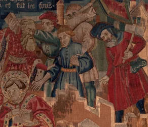 Historia de San Piat y San Eleuthère, Escena 5 (detalle) Parte superior derecha. Albañiles