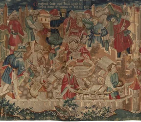 Historia de San Piat y San Eleuterio, Escena 5: Cómo San Piat fundó la iglesia de Nuestra Señora e hizo las pilas bautismales