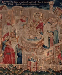 Historia de San Piat y San Eleuthère, Escena 6 (detalle) Medio. Escena de bautismo