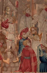 Historia de San Piat y San Eleuterio, Escena 6 (detalle) Parte central. Escena de bautismo, personas asistiendo.