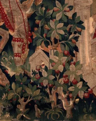 Historia de San Piat y San Eleuterio, Escena 8 (detalle) Parte central derecha. Escena de naturaleza, arbustos.