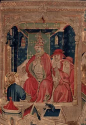 Historia de San Piat y San Eleuterio, Escena 9 San Eleuterio es confirmado como obispo de Tournai (detalle)