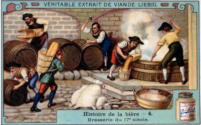 Historia de la cerveza: cervecería en el siglo XVIII - Pegatina publicitaria de Liebig