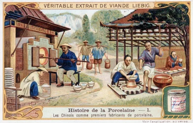 Historia de la porcelana: los chinos como los primeros fabricantes de porcelana - cromolitografía de Liebig