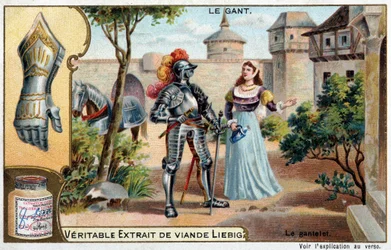 Historia del guante: el guantelete, pieza de armadura, entre los pueblos escandinavos - cromolitografía de Liebig