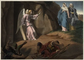 Santas mujeres visitando a Cristo en la tumba (grabado anónimo del siglo XIX)