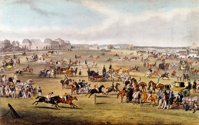 Carrera de caballos en Chantilly bajo el patrocinio del Duque de Orleans. Grabado de 1841