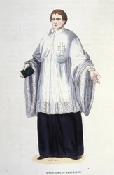 Hospitalario de la Orden Militar y Religiosa del Espíritu Santo (Orden del Espíritu Santo) fundada por Enrique III en 1578. Grabado del siglo XIX. Colección privada, Milán.