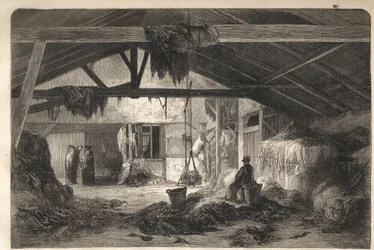 Vivienda de un comerciante de trapos en la rue de la Montagne Sainte Genevieve en París en el 5º arrondissement. Grabado de 1861