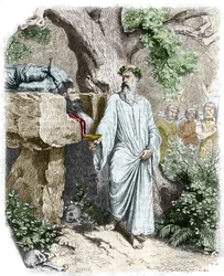 Sacrificio humano por un druida galo - en “Historia de Francia” por Anquetil. Siglo XIX.