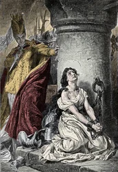 Guerra de los Cien Años: Juana de Arco (1412-1431) en la prisión de Ruan. En 1431, Juana de Arco, acusada de herejía, fue encarcelada en el calabozo del castillo de Felipe Augusto en Ruan